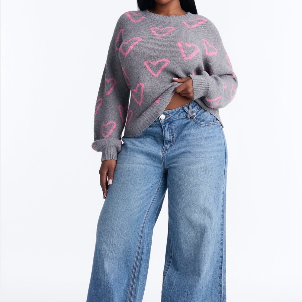 Fashion Nova Gray and Pink Heart Sweatshirt